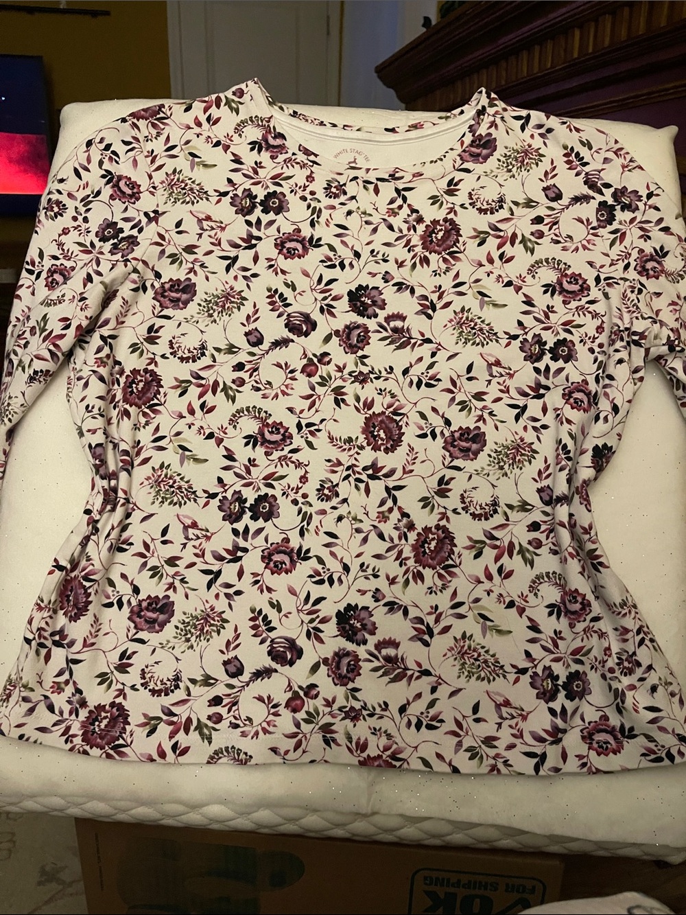 White Stag White Long Sleeve Top with Purple Floral Print
